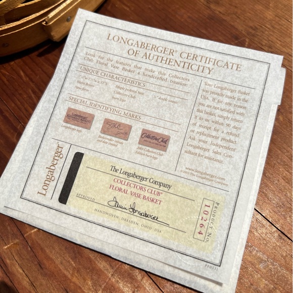 Longaberger 2003 Collector's Edition Floral Vase Basket - Picture 4 of 4